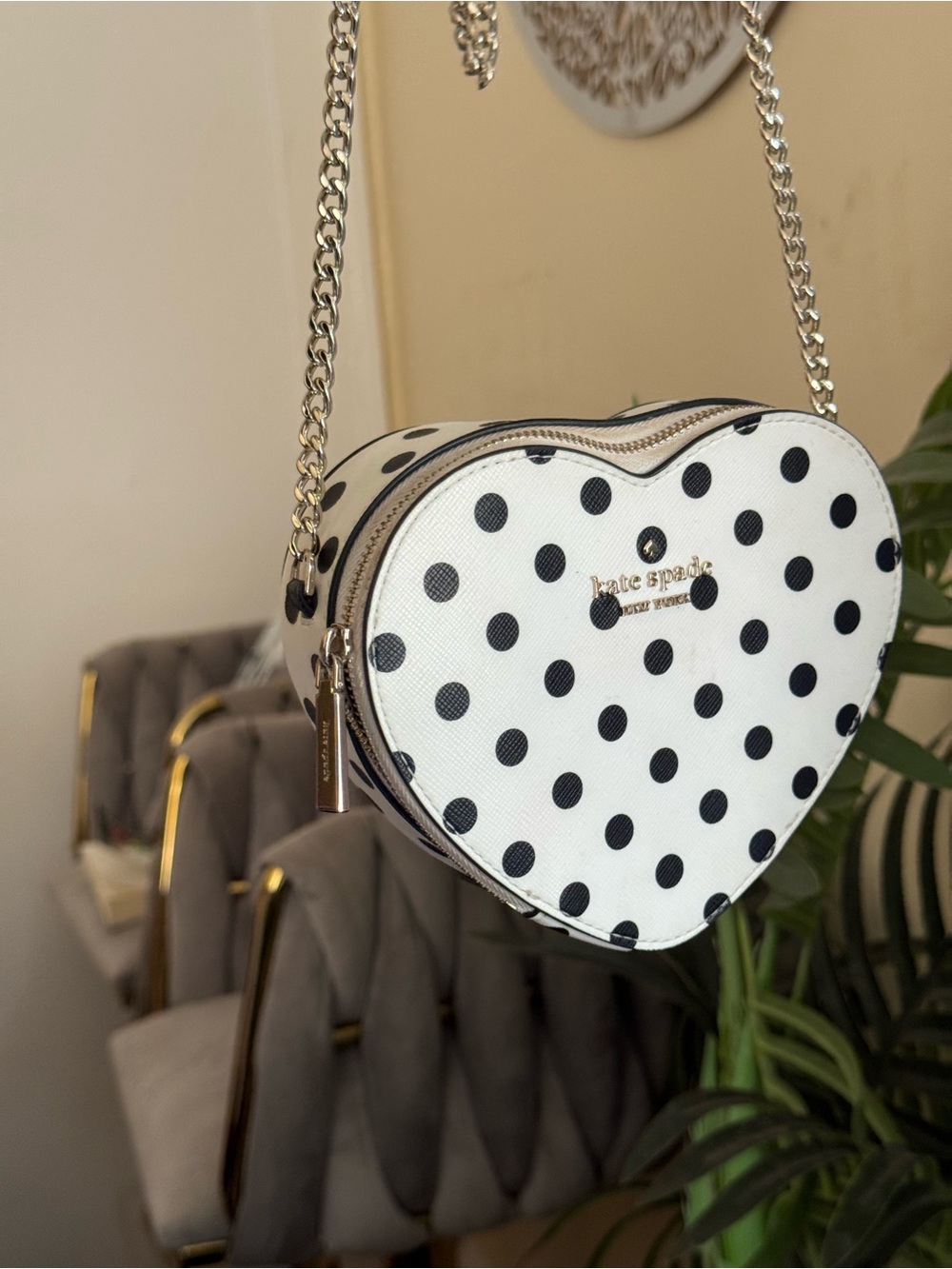 kate spade White and Black Polka Dot Heart Crossbody Bag - Picture 6 of 9